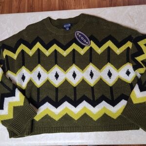 Scoop Green Crop Womens Sweater Size Large 12 14 Funky Artsy New